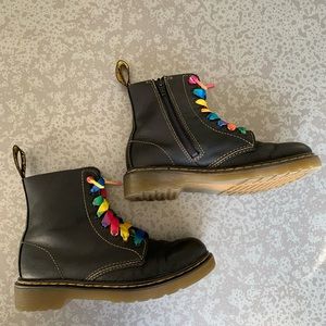 Girl size 2 Dr. Marten Airwair Black Boots Rainbow Laces